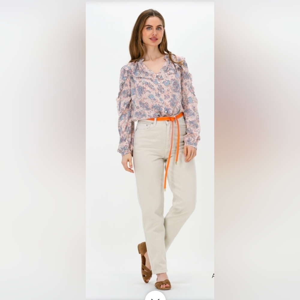 SUNCOO Floral Patterned Ruffled Long Sleeve V Neck Blouse Cottagecore Prairie